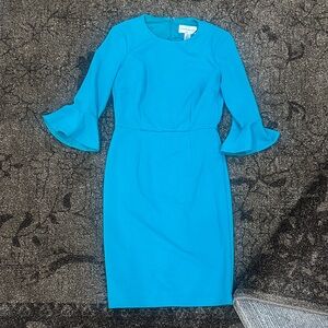 Donna Morgan Teal Long Sleeve Dress with Flared Cuffs